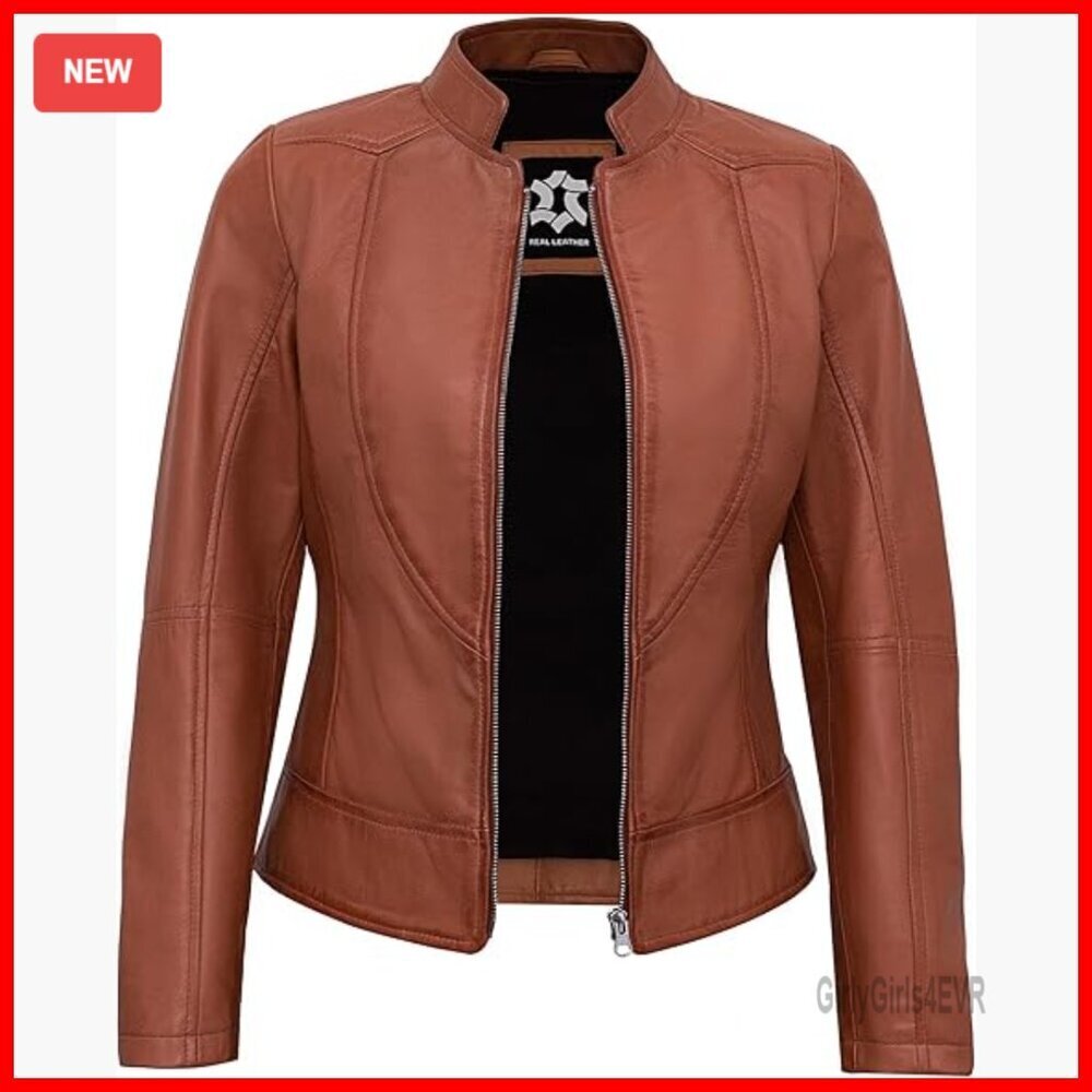 Lambskin Leather Motorcycle Jacket, Regular Fit, Zipper Closure, Stylish